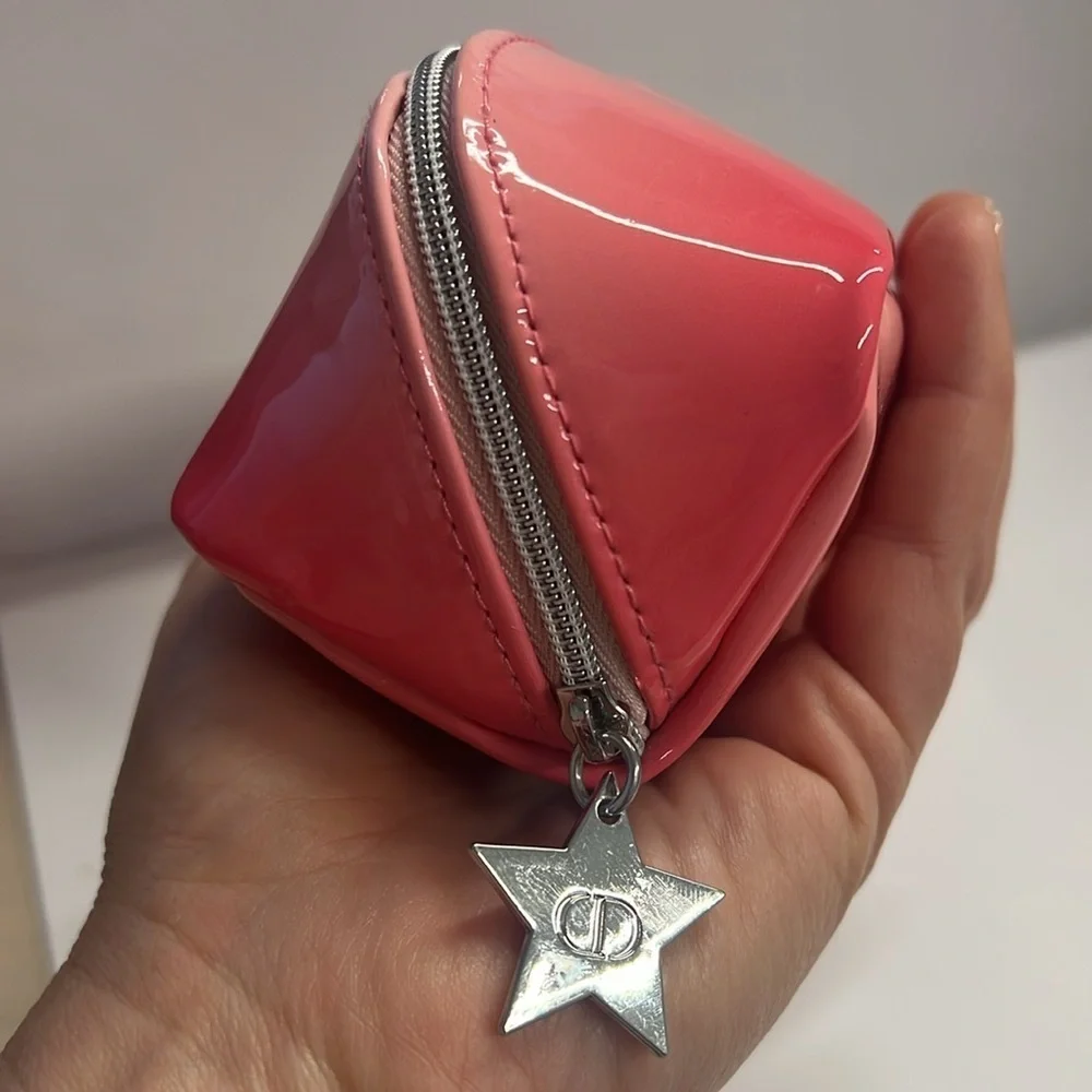 Dior Pink Gradient Patent Zip Logo Clutch Pouch